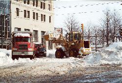 Sometimes trucking out the snow is the only option. These trucks would dump the snow at the Old Republic Steel site of South Park. The piles were so large that they last until the end of April.