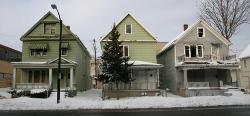 As recently as 2010, the block of Gibson from Sienkiewicz to South Market was one continuous stretch of structures. In May of 2010, the a former tavern at 218 Gibson was torn down; next to go was 210 Gibson on Right (Mar. 2011). (image taken on Feb, 25, 2011)