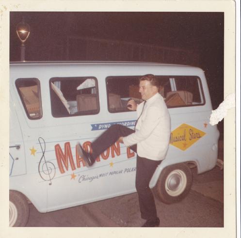 Dyno Recording Star Marion Lush outside his gig van. 