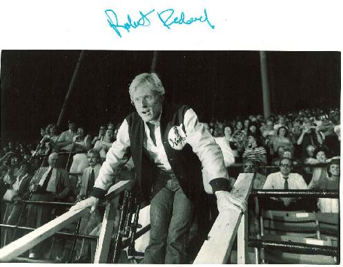 Robert Redford enjoys a lighter moment with the War Memorial crowd in between takes.