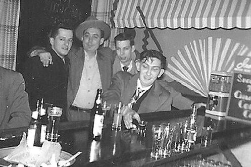 Ray Barsukiewicz (in black coat) and some of his bar buddies at Strusienskis. Ray is father of Ray Barsukiewicz, member of the Buffalo Concertina All Stars.